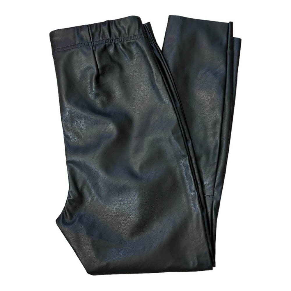 H&M Faux Leather Black Vegan Polyester Coated Pull On Pants Size 14